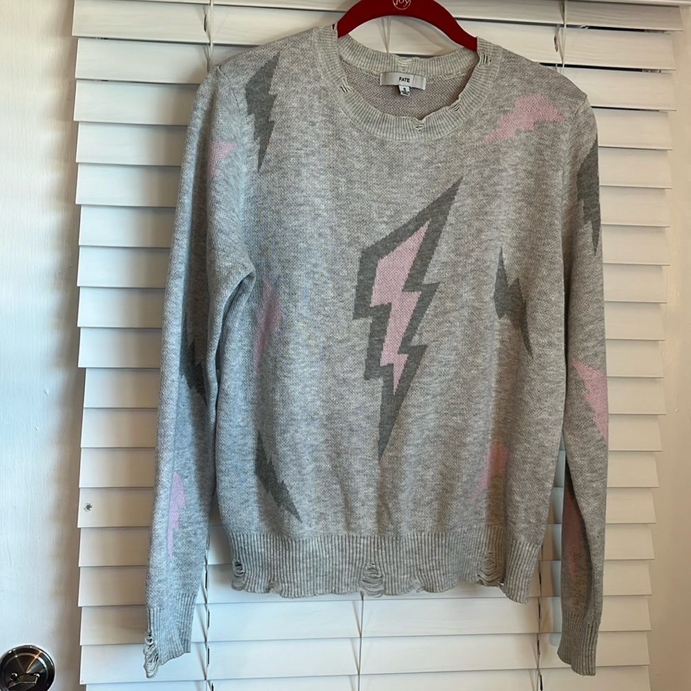 Fate Gray Lightning Bolt design Sweater. Size Small.
